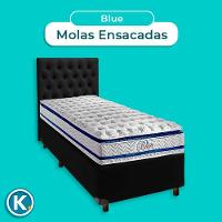Conjunto Cama Box Preto Solteiro + Colchão Molas Ensacadas Blue Paropas + Cabeceira