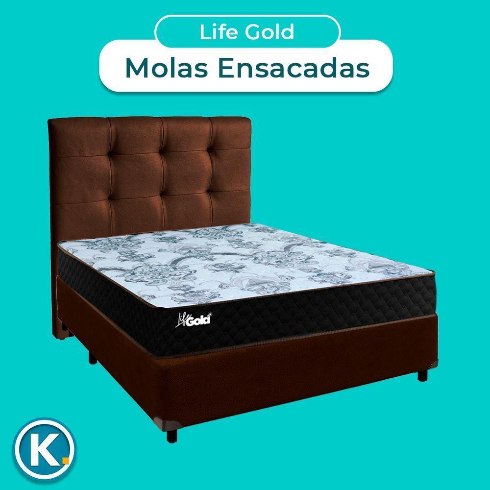 Conjunto Cama Box Marrom Casal + Colchão Molas Ensacadas Life Gold Paropas + Cabeceira - 2