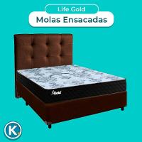Conjunto Cama Box Marrom Casal + Colchão Molas Ensacadas Life Gold Paropas + Cabeceira - 2