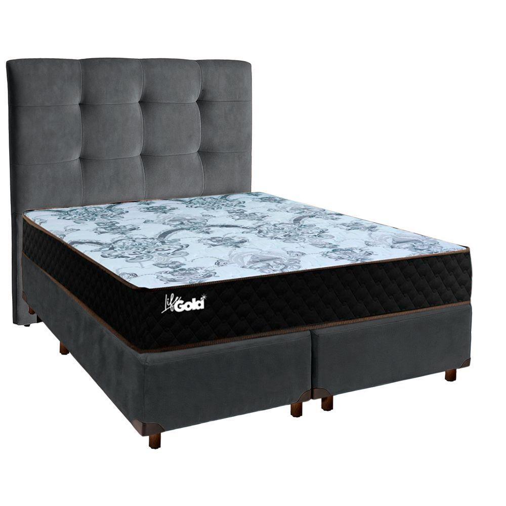 Conjunto Cama Box Blindado Casal + Colchão Molas Ensacadas Life Gold Paropas + Cabeceira - 1