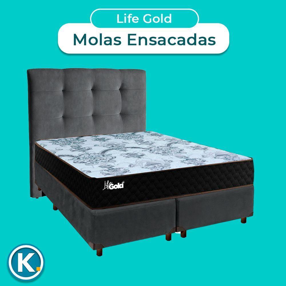 Conjunto Cama Box Blindado Casal + Colchão Molas Ensacadas Life Gold Paropas + Cabeceira - 4