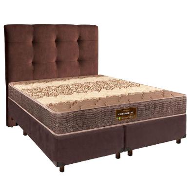 Conjunto Cama Box Marrom Queen + Colchão D26 Ortophedic Sankonfort + Cabeceira