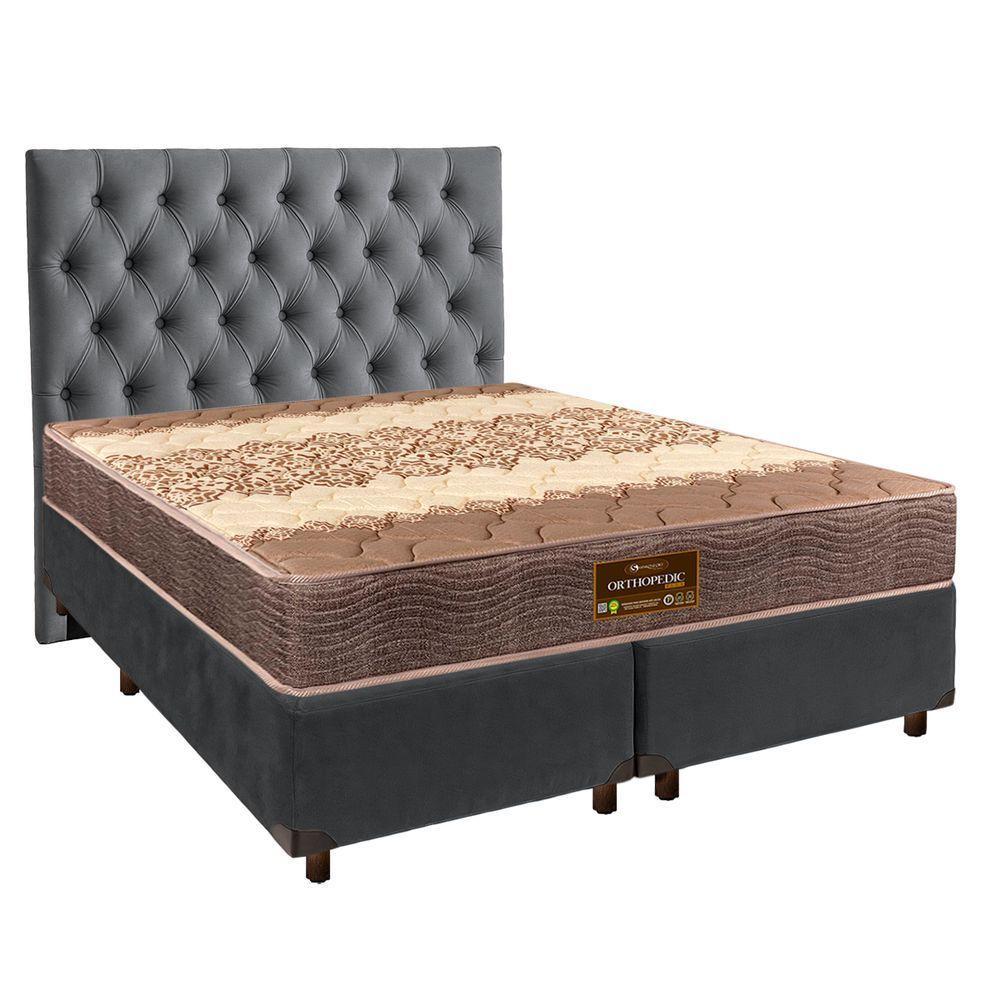 Conjunto Cama Box Cinza Queen + Colchão D26 Ortophedic Sankonfort + Cabeceira - 1