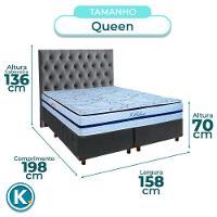 Conjunto Cama Box Cinza Queen + Colchão Molas Ensacadas Blue Paropas + Cabeceira - 3