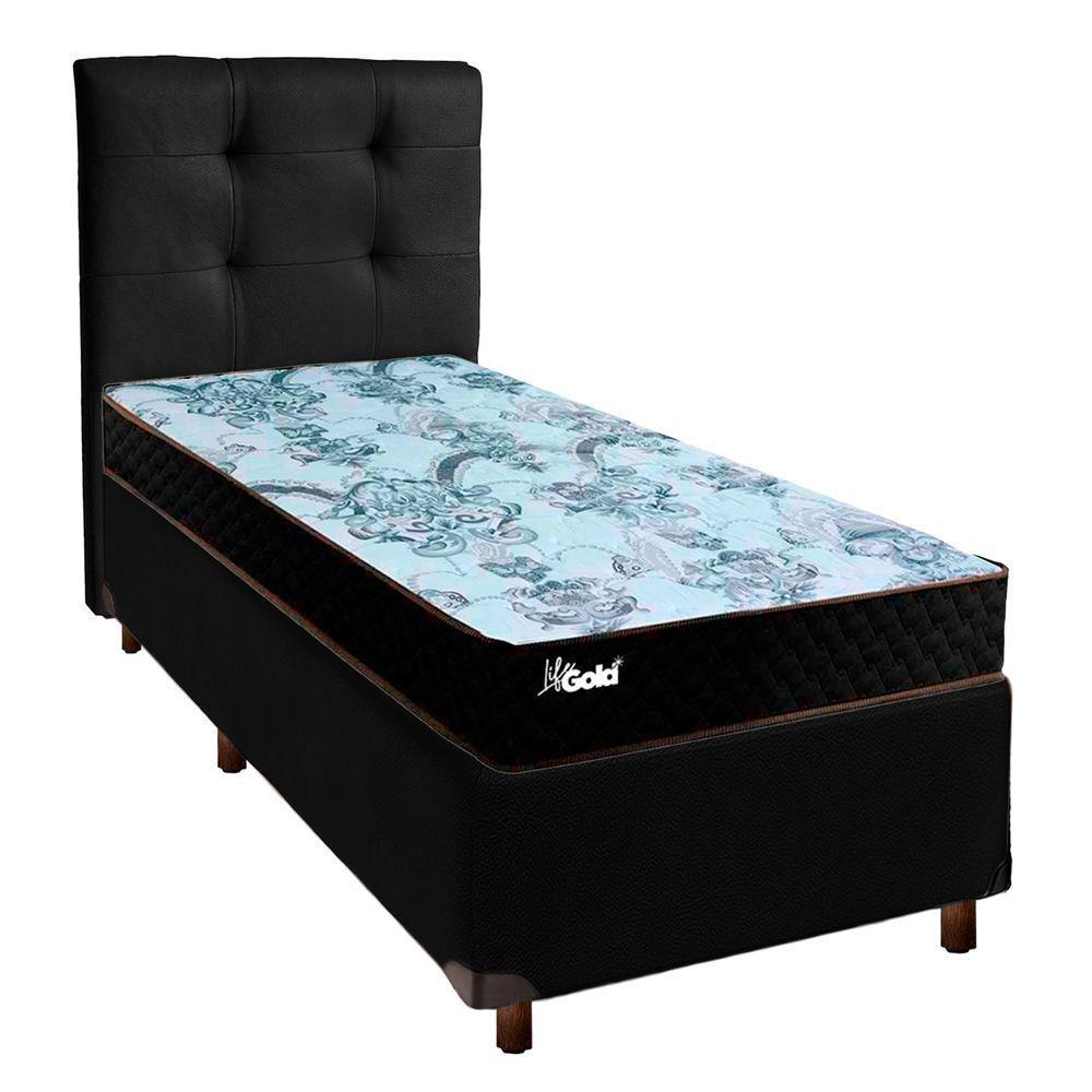 Conjunto Cama Box Preto Solteiro + Colchão Molas Ensacadas Life Gold Paropas + Cabeceira - 1