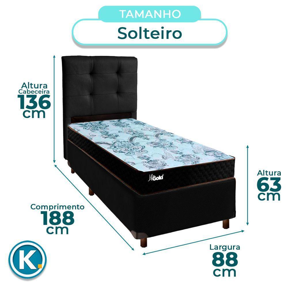 Conjunto Cama Box Preto Solteiro + Colchão Molas Ensacadas Life Gold Paropas + Cabeceira - 3