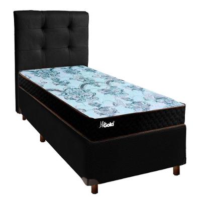 Conjunto Cama Box Preto Solteiro + Colchão Molas Ensacadas Life Gold Paropas + Cabeceira