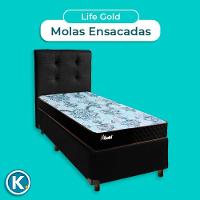 Conjunto Cama Box Preto Solteiro + Colchão Molas Ensacadas Life Gold Paropas + Cabeceira