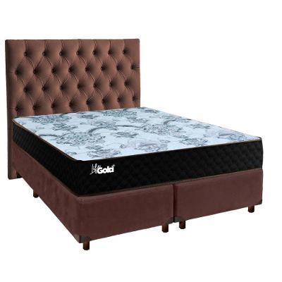Conjunto Cama Box Blindado Casal + Colchão Molas Ensacadas Life Gold Paropas + Cabeceira
