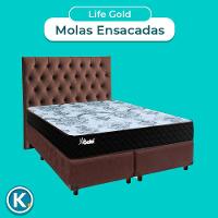 Conjunto Cama Box Blindado Casal + Colchão Molas Ensacadas Life Gold Paropas + Cabeceira