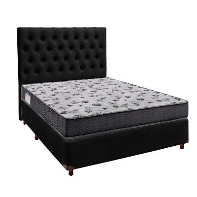 Conjunto Cama Box Preto Casal + Colchão D33 Iso100 Ortobom + Cabeceira