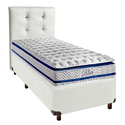 Conjunto Cama Box Branco Solteiro + Colchão Molas Ensacadas Blue Paropas + Cabeceira