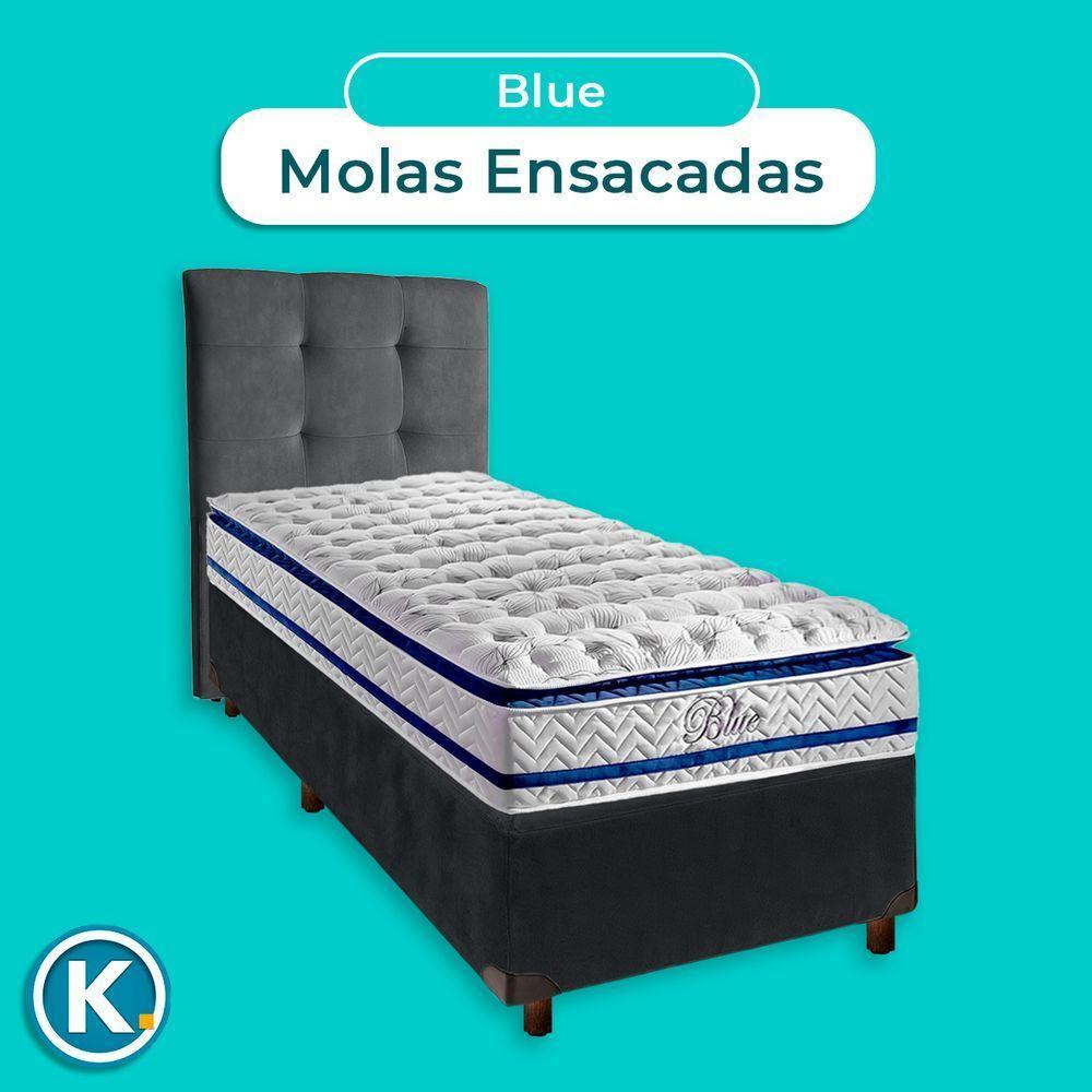 Conjunto Cama Box Cinza Solteiro + Colchão Molas Ensacadas Blue Paropas + Cabeceira - 4