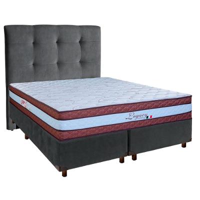 Conjunto Cama Box Blindado Casal + Colchão Molas Ensacadas Legaccy Paropas + Cabeceira