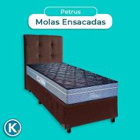 Conjunto Cama Box Marrom Solteiro + Colchão Molas Ensacadas Petrus Paropas + Cabeceira