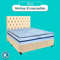 Conjunto Cama Box Perola Casal + Colchão Molas Ensacadas Blue Paropas + Cabeceira