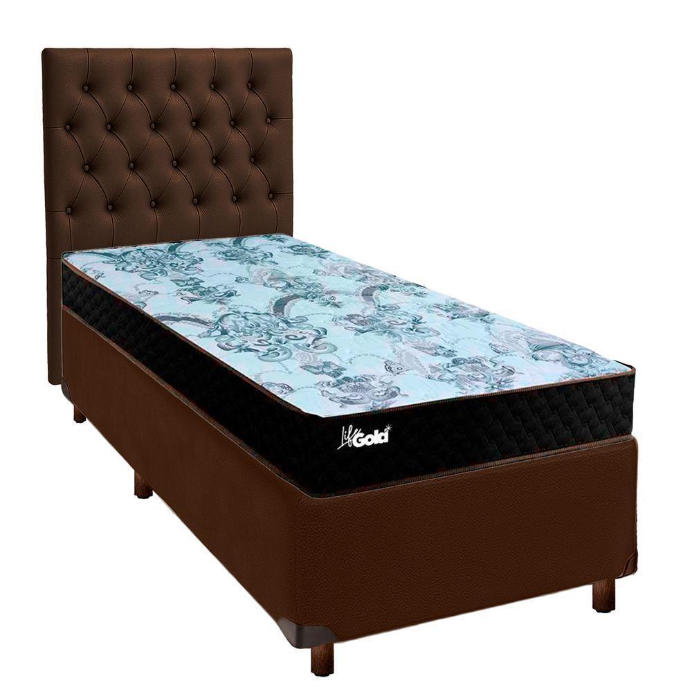 Conjunto Cama Box Marrom Solteiro + Colchão Molas Ensacadas Life Gold Paropas + Cabeceira - 1
