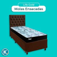 Conjunto Cama Box Marrom Solteiro + Colchão Molas Ensacadas Life Gold Paropas + Cabeceira