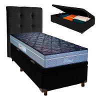 Conjunto Cama Box Bau Preto Solteiro + Colchão Molas Ensacadas Petrus Paropas + Cabeceira - 1