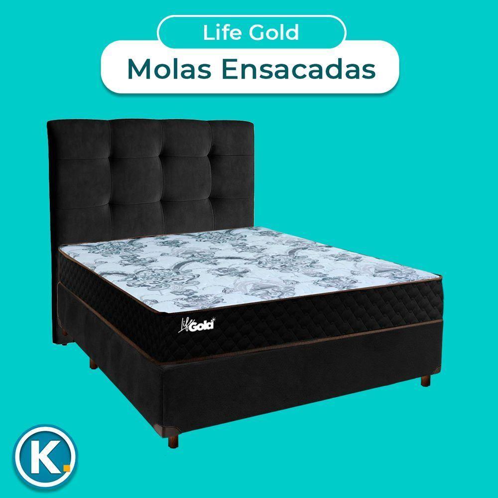 Conjunto Cama Box Preto Casal + Colchão Molas Ensacadas Life Gold Paropas + Cabeceira - 4