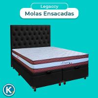Conjunto Cama Box Bau Blindado Queen + Colchão Molas Ensacadas Legaccy Paropas + Cabeceira