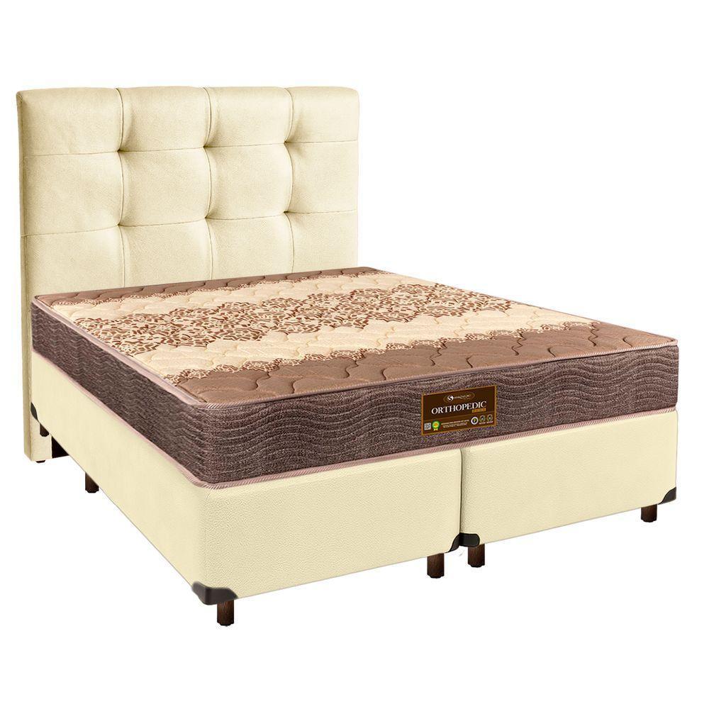 Conjunto Cama Box Bege Queen + Colchão D26 Ortophedic Sankonfort + Cabeceira - 1