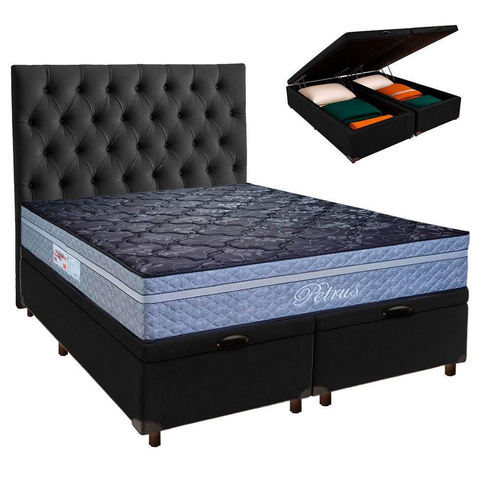 Conjunto Cama Box Bau Blindado Queen + Colchão Molas Ensacadas Petrus Paropas + Cabeceira - 1