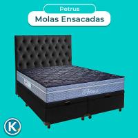 Conjunto Cama Box Bau Blindado Queen + Colchão Molas Ensacadas Petrus Paropas + Cabeceira