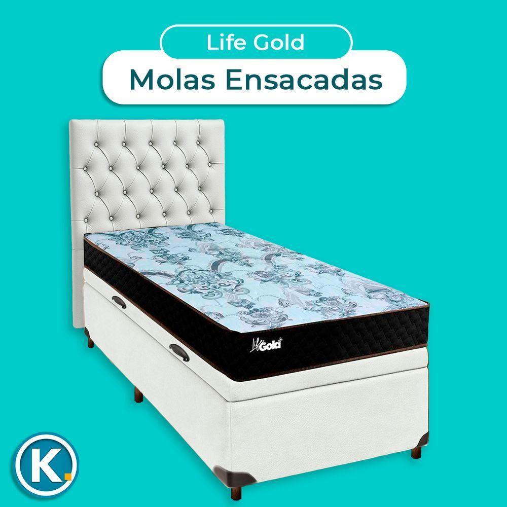 Conjunto Cama Box Bau Branco Solteiro + Colchão Molas Ensacadas Life Gold Paropas + Cabeceira - 4