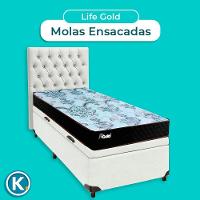 Conjunto Cama Box Bau Branco Solteiro + Colchão Molas Ensacadas Life Gold Paropas + Cabeceira