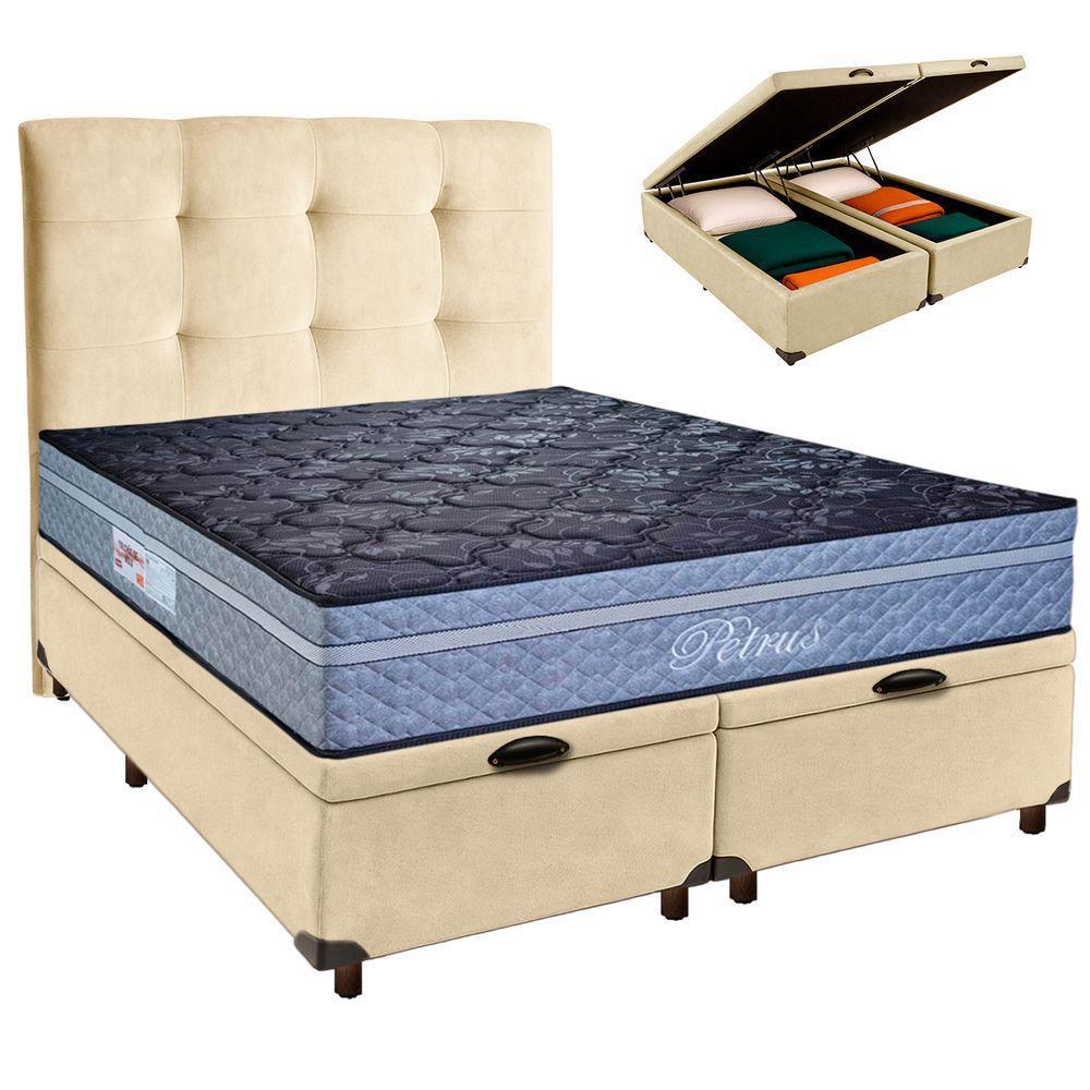 Conjunto Cama Box Bau Blindado Queen + Colchão Molas Ensacadas Petrus Paropas + Cabeceira - 1