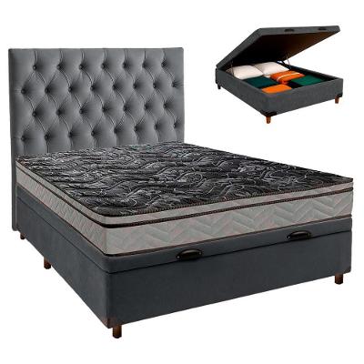 Conjunto Cama Box Bau Cinza Casal + Colchão D28 Conforto Paropas + Cabeceira