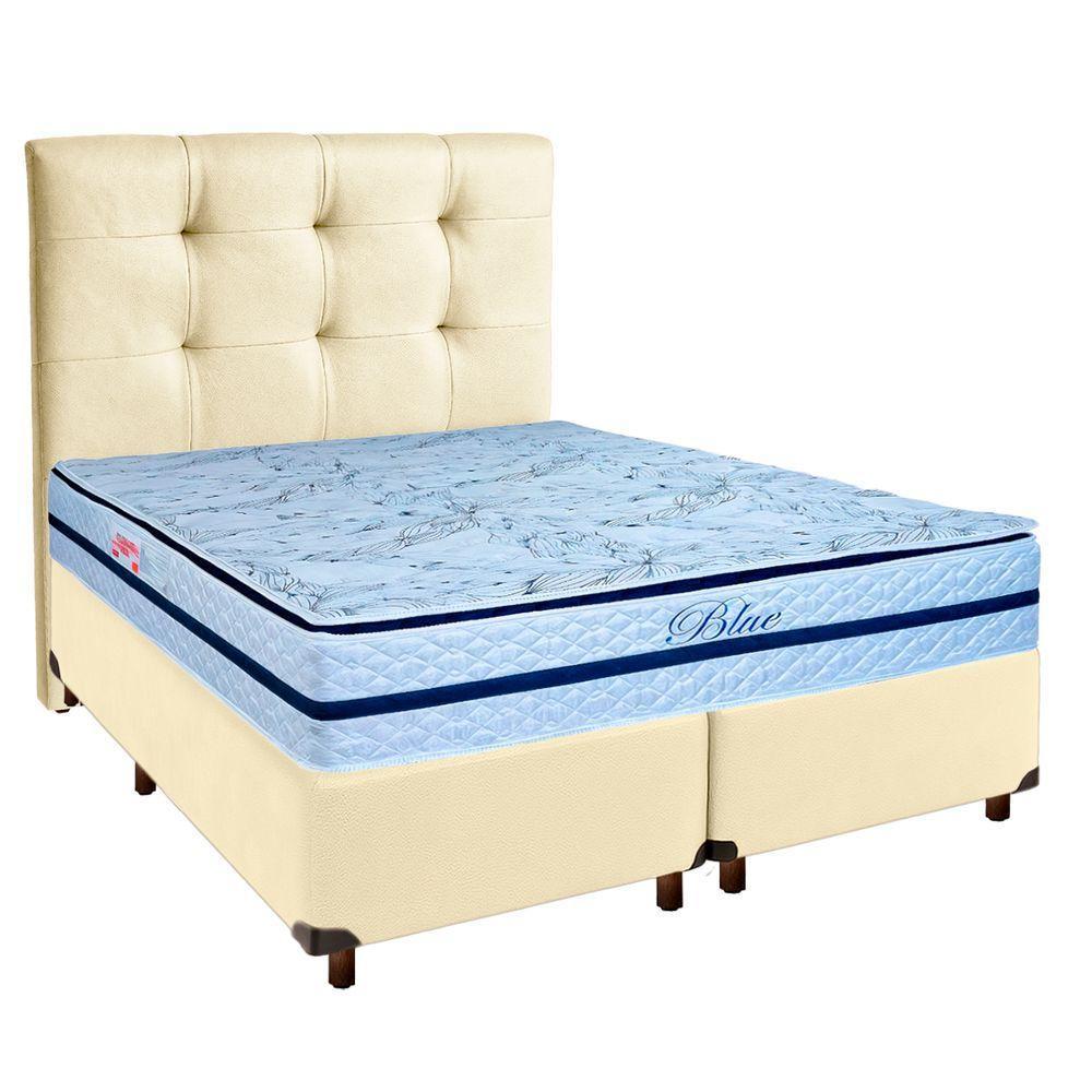 Conjunto Cama Box Bege Queen + Colchão Molas Ensacadas Blue Paropas + Cabeceira - 1