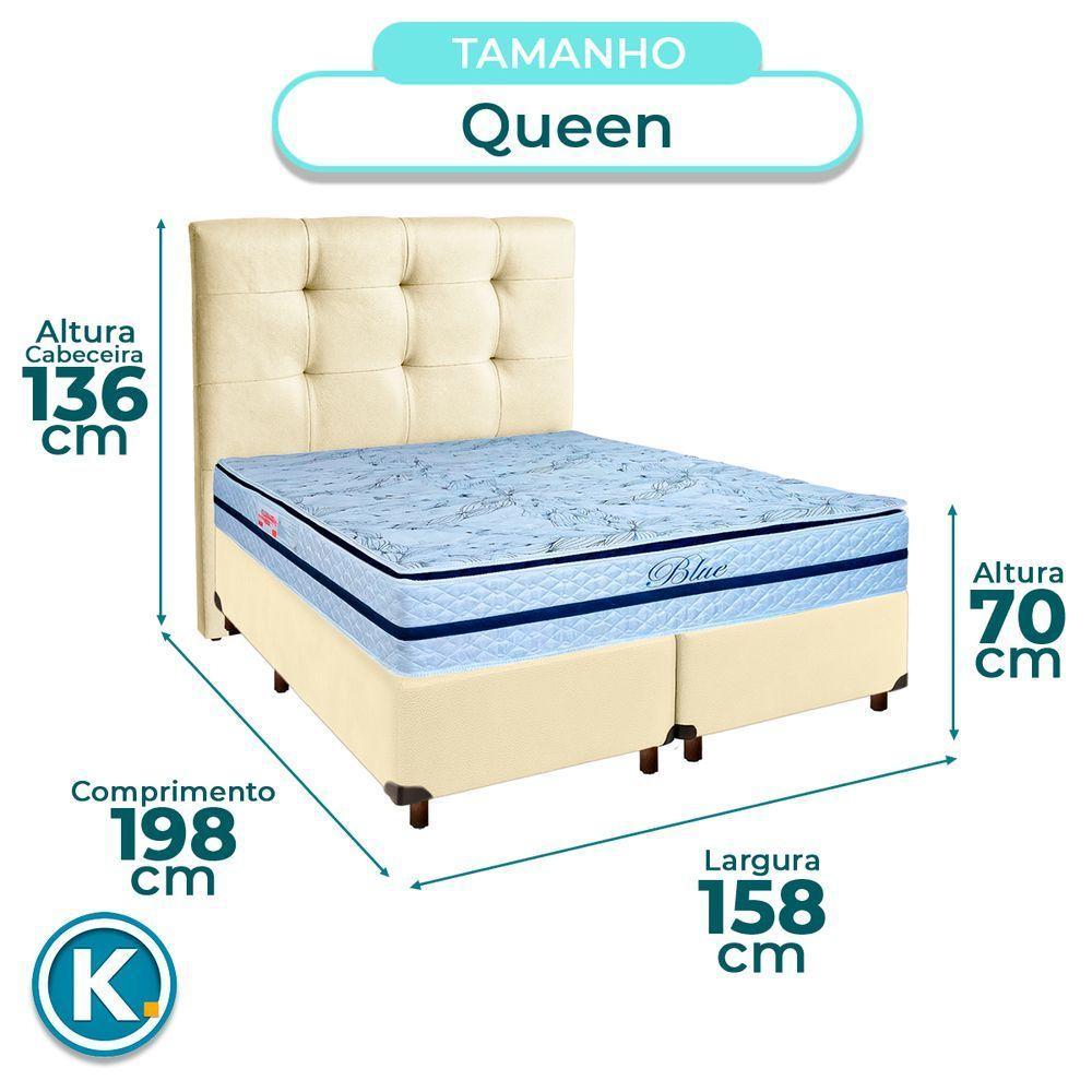 Conjunto Cama Box Bege Queen + Colchão Molas Ensacadas Blue Paropas + Cabeceira - 3