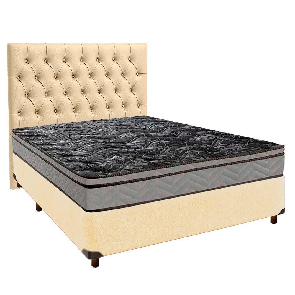 Conjunto Cama Box Bege Casal + Colchão D28 Conforto Paropas + Cabeceira - 1