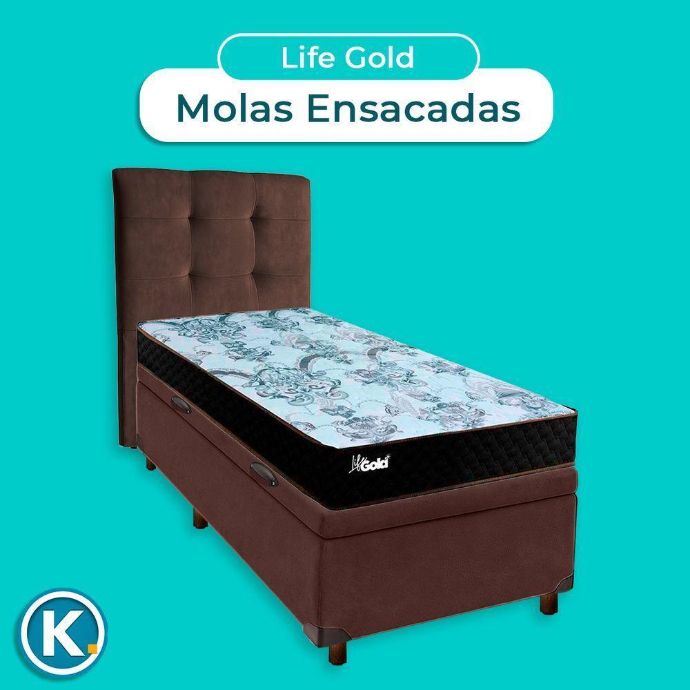 Conjunto Cama Box Bau Marrom Solteiro + Colchão Molas Ensacadas Life Gold Paropas + Cabeceira - 4