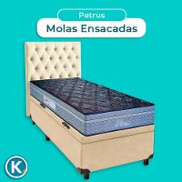 Conjunto Cama Box Bau Blindado Solteiro + Colchão Molas Ensacadas Petrus Paropas + Cabeceira