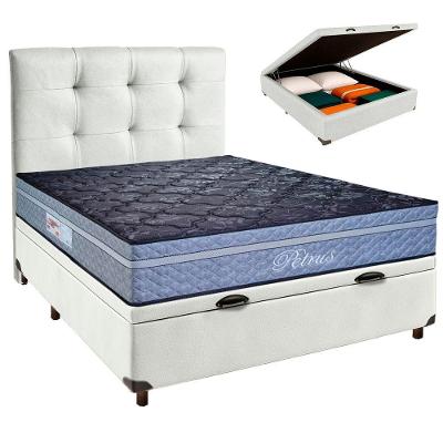 Conjunto Cama Box Bau Branco Casal + Colchão Molas Ensacadas Petrus Paropas + Cabeceira