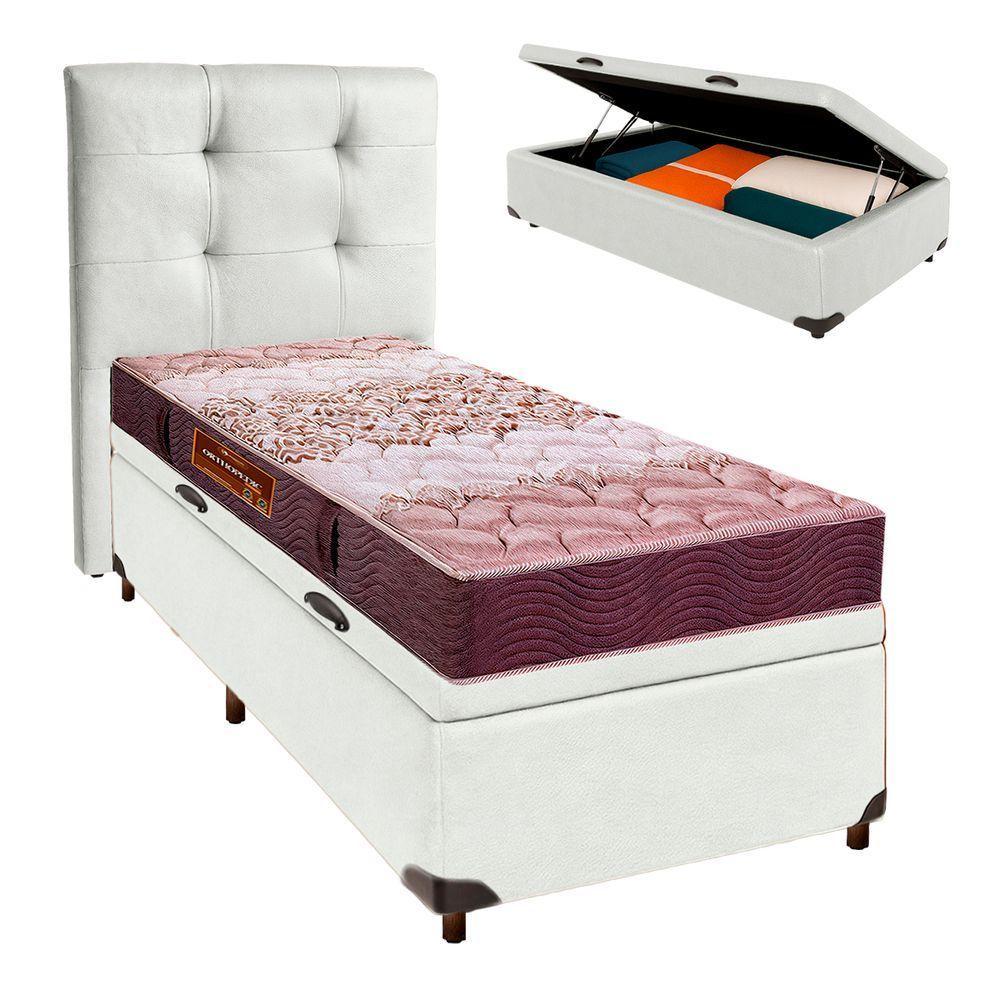 Conjunto Cama Box Bau Branco Solteiro + Colchão D26 Ortophedic Sankonfort + Cabeceira - 1