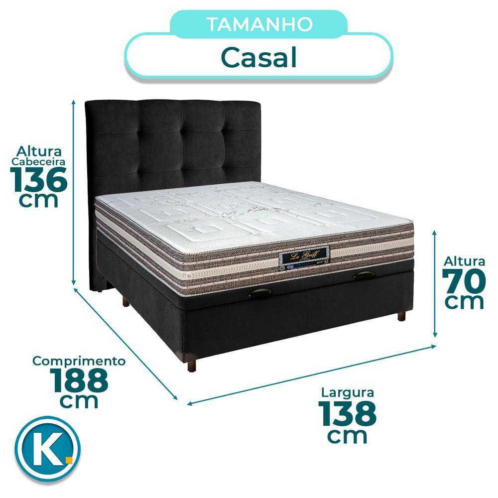 Conjunto Cama Box Bau Preto Casal + Colchão Molas Ensacadas Legriff Sankonfort + Cabeceira - 3