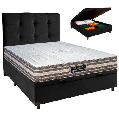 Conjunto Cama Box Bau Preto Casal + Colchão Molas Ensacadas Legriff Sankonfort + Cabeceira