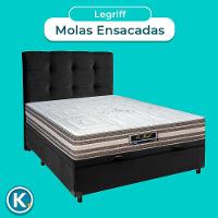 Conjunto Cama Box Bau Preto Casal + Colchão Molas Ensacadas Legriff Sankonfort + Cabeceira