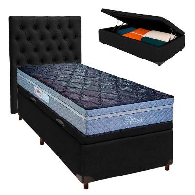 Conjunto Cama Box Bau Blindado Solteiro + Colchão Molas Ensacadas Petrus Paropas + Cabeceira