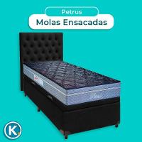 Conjunto Cama Box Bau Blindado Solteiro + Colchão Molas Ensacadas Petrus Paropas + Cabeceira