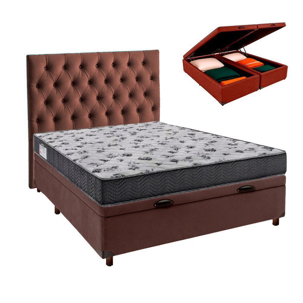 Conjunto Cama Box Bau Marrom Casal + Colchão D33 Iso100 Ortobom + Cabeceira - 1