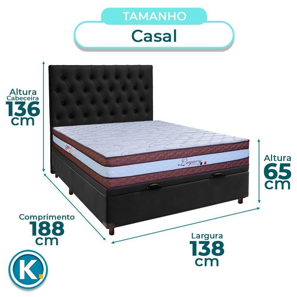 Conjunto Cama Box Bau Preto Casal + Colchão Molas Ensacadas Legaccy Paropas + Cabeceira - 3