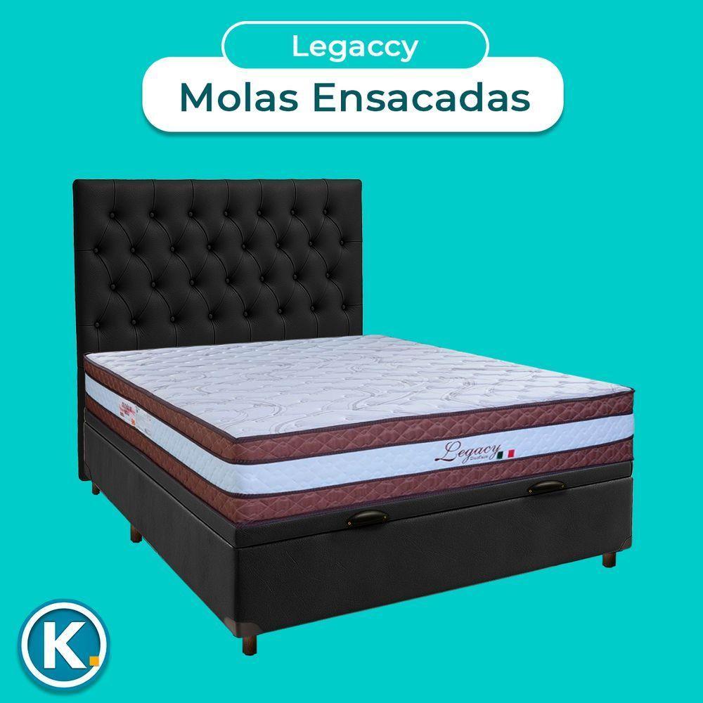 Conjunto Cama Box Bau Preto Casal + Colchão Molas Ensacadas Legaccy Paropas + Cabeceira - 4