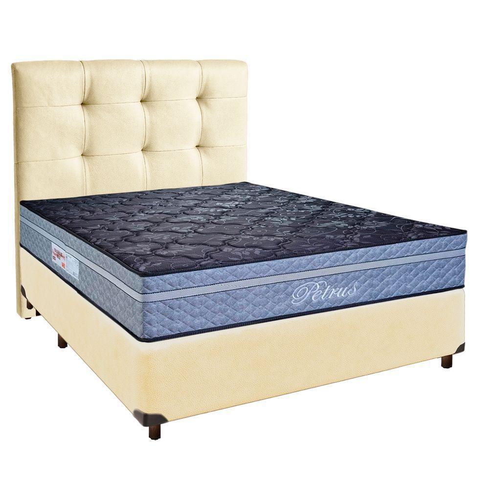 Conjunto Cama Box Bege Casal + Colchão Molas Ensacadas Petrus Paropas + Cabeceira - 1