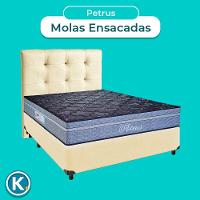 Conjunto Cama Box Bege Casal + Colchão Molas Ensacadas Petrus Paropas + Cabeceira
