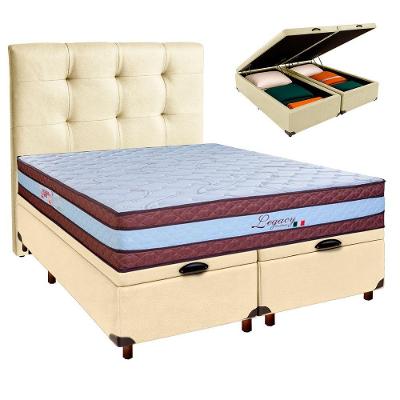 Conjunto Cama Box Bau Blindado Queen + Colchão Molas Ensacadas Legaccy Paropas + Cabeceira